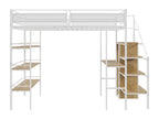 90x200cm Metal Loft Bed - with Desk/Storage Compartments - White