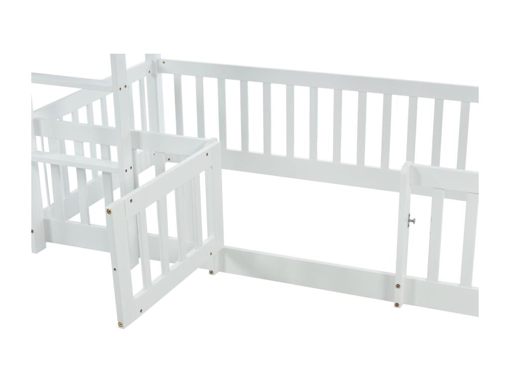 Solid wood bunk bed - 90x200 cm - with safety rails - White