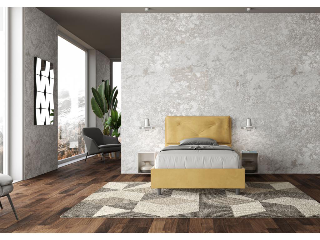 Single bed with 120x190cm ochre microfiber upholstered base, Homelumiere Large