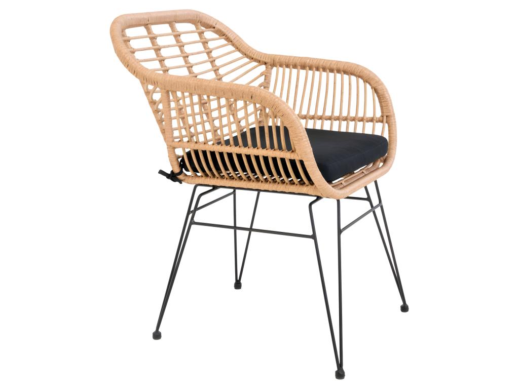 Homelumiere - Set of 2 indoor/outdoor armchairs with rattan and metal look and cushions - Light wood color