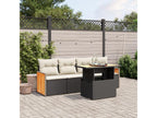 5-piece garden furniture set with cushions, black woven resin