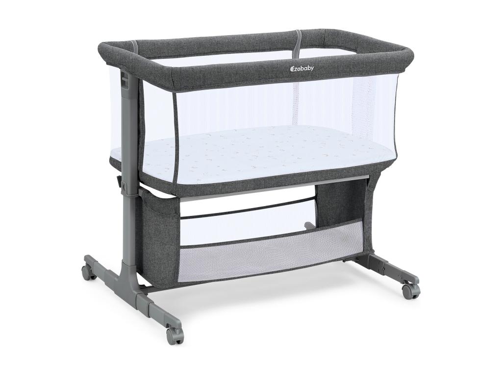 Co-sleeping crib with 7 adjustable heights, mattress and storage bag, foldable side panel, 360° swivel wheels with brake 79099DJYY