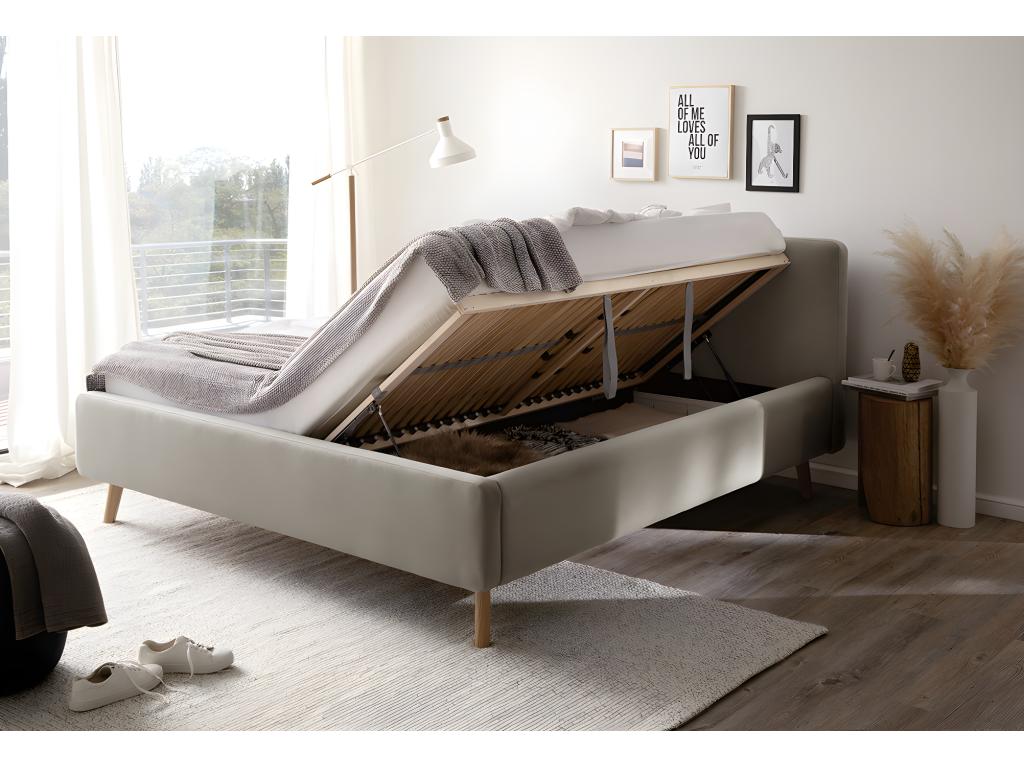 Upholstered adult bed 160x200cm with fabric headboard, Homelumiere slatted base and storage