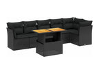 7-piece garden furniture set with cushions, black resin wicker, 98469TLGD