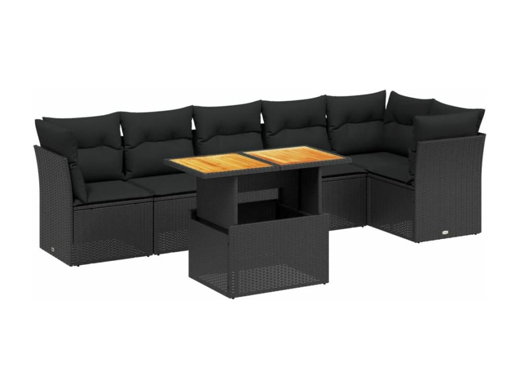 7-piece garden furniture set with cushions, black resin wicker, 98469TLGD