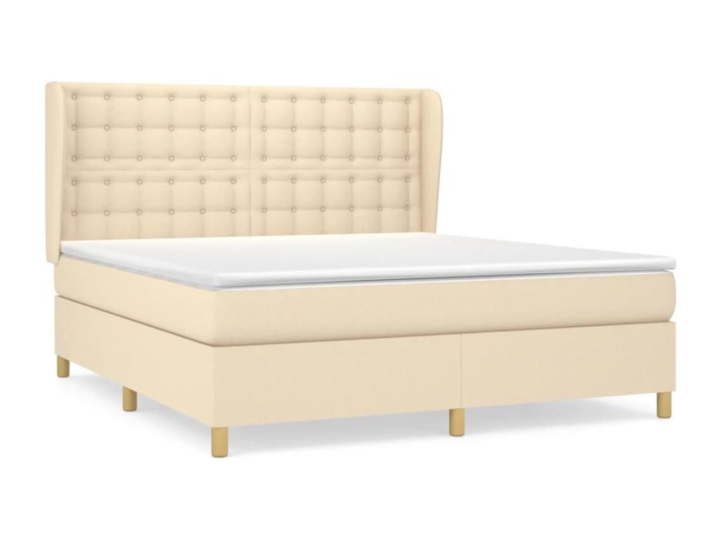 Upholstered bed base with mattress, Cream, 180x200 cm, Fabric