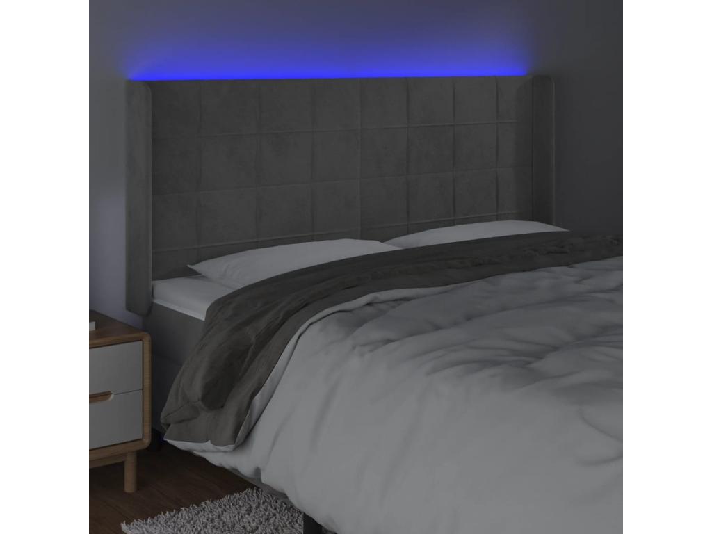 Light Grey LED Headboard 163x16x118/128 cm Velvet