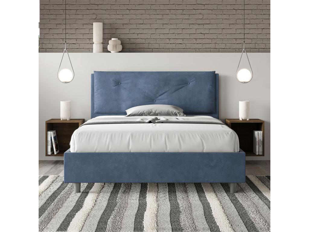 Double bed with upholstered slatted base 140x200 blue microfiber Homelumiere Large