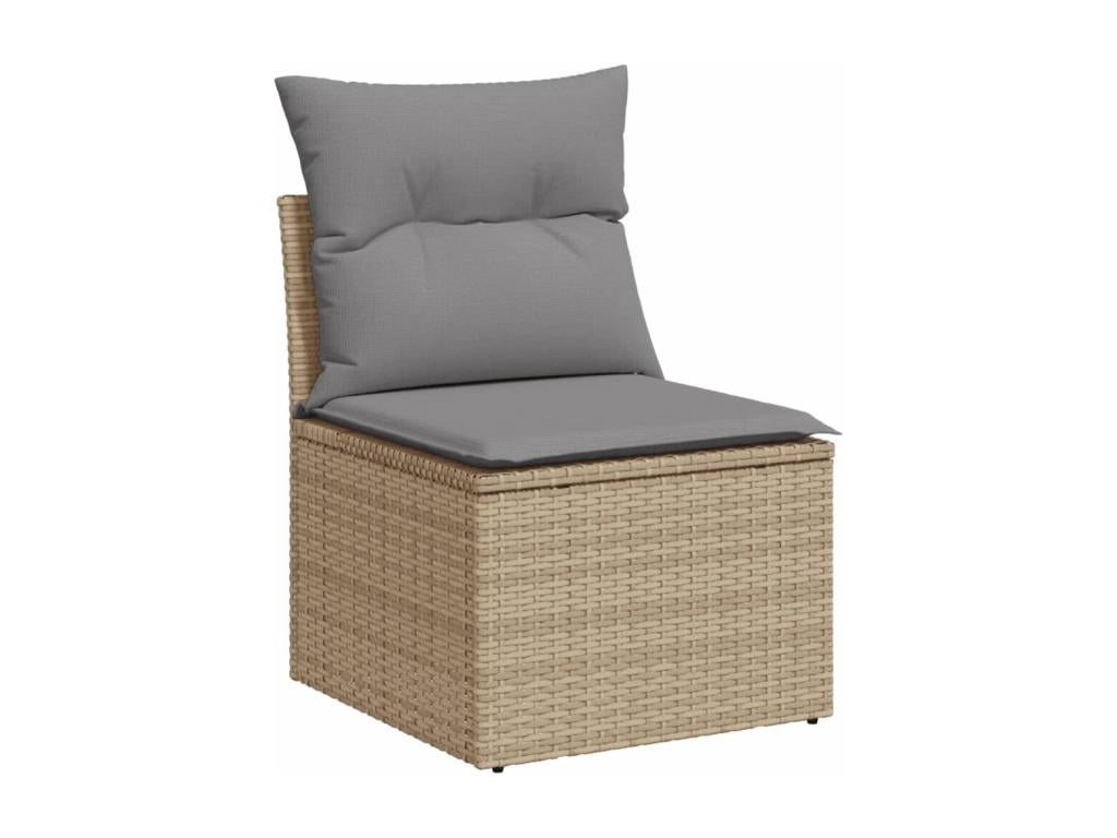 6-piece garden furniture set with cushions, beige woven resin