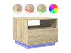 Coffee table with LED lights, oak finish, 50x49x40 cm