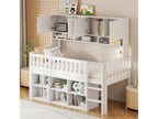 Children's bed, single bed 90x200 cm, wooden, with storage compartments and safety ladder, white