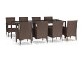 9-piece brown poly rattan garden dining set and cushions