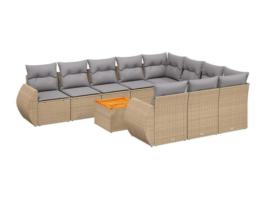 11-piece garden furniture set with beige resin wicker cushions