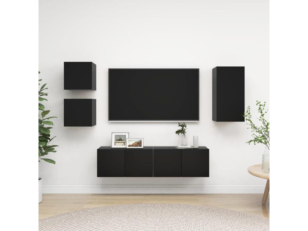 5-Piece TV Stand Set, Black Chipboard