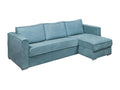 Quick and reversible corner sofa bed in turquoise blue corduroy - 160 cm sleeping area - 18 cm mattress - Homelumiere