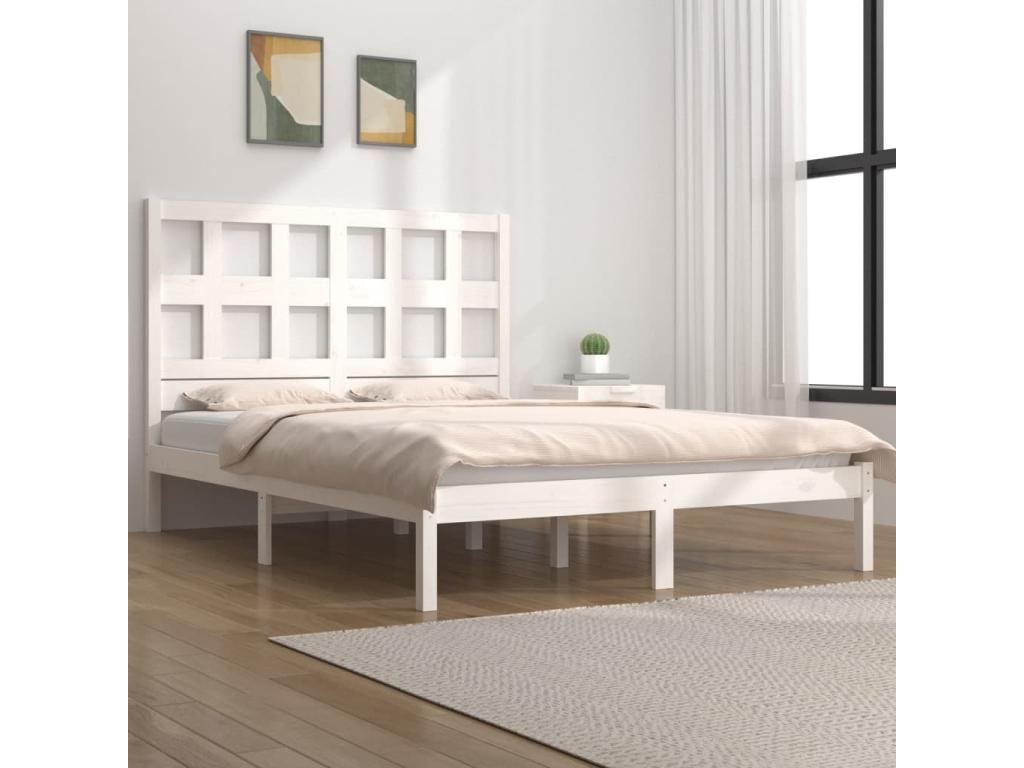 White bed frame, solid pine wood, 120x190 cm, small double size