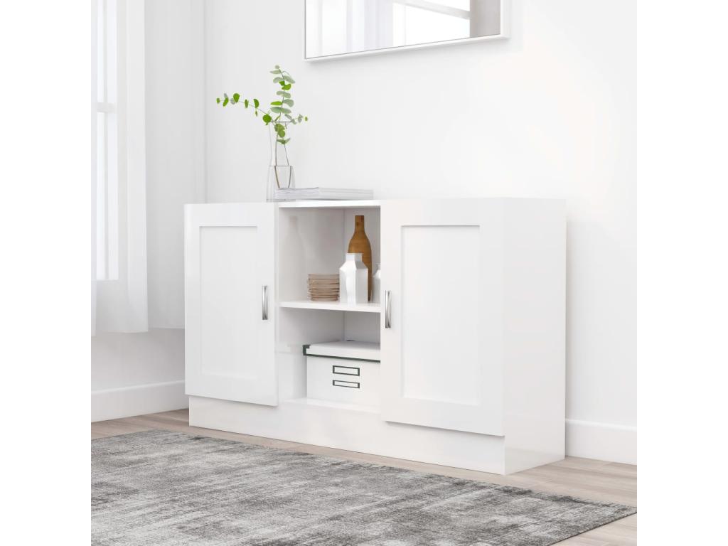 Glossy white sideboard 120x30.5x70 cm Chipboard