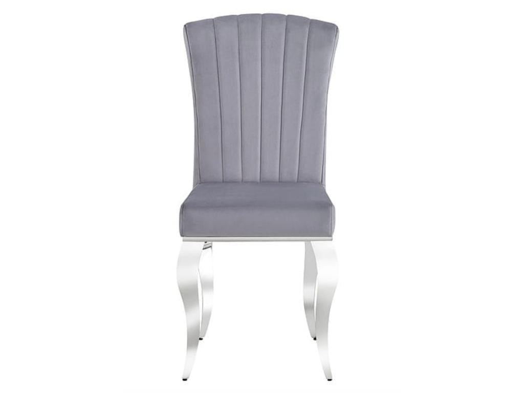 Baroque design chair in light grey velvet and chromed steel from Homelumiere