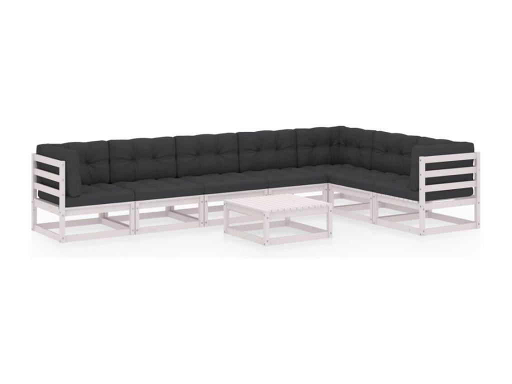 8-piece garden furniture set with cushions, white, solid pine wood