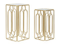 Set of 2 round gold metal tables, 34x34x70-29x29x60 cm