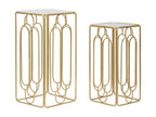 Set of 2 round gold metal tables, 34x34x70-29x29x60 cm
