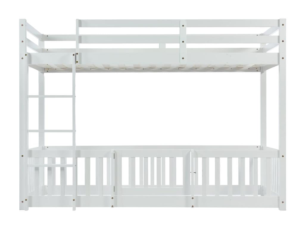 Solid wood bunk bed - 90x200 cm - with safety rails - White