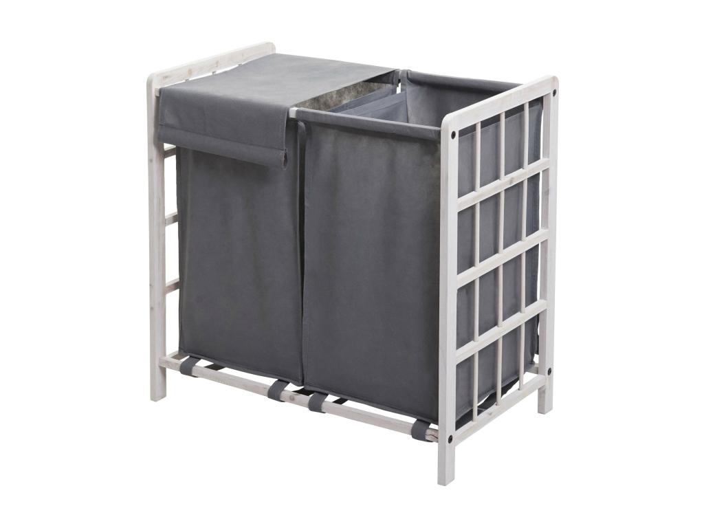 Artanzy-B60 Laundry Hamper, Solid Wood, 60x60x33cm, 68L - White with Grey Lid 17654VNVP