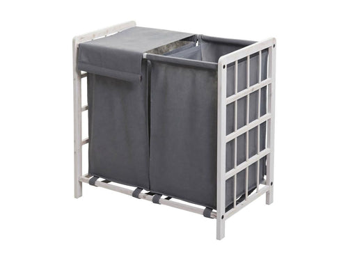 Artanzy-B60 Laundry Hamper, Solid Wood, 60x60x33cm, 68L - White with Grey Lid 17654VNVP