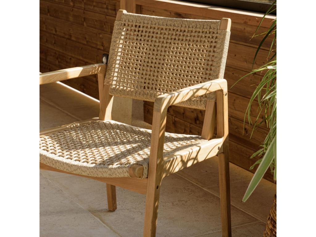Homelumiere - Set of 2 garden armchairs in natural teak and beige synthetic rattan
