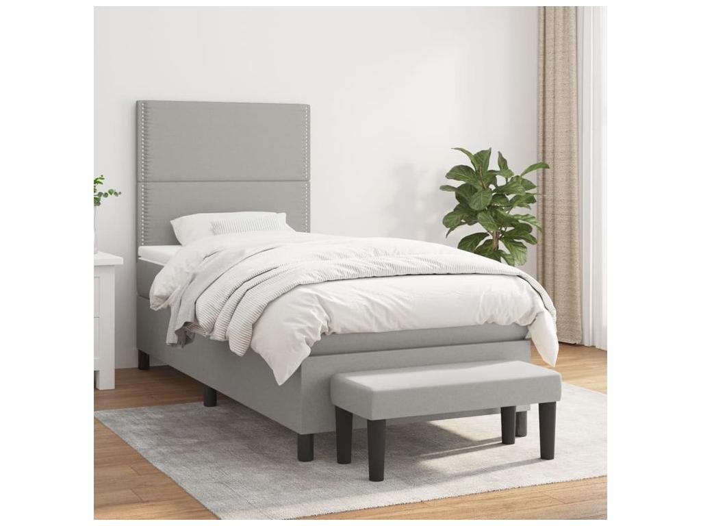 Homelumiere bed base with light grey 90x200 mattress, fabric