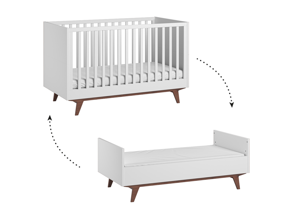 Convertible bed 70x140 and 3-drawer chest - White and wood