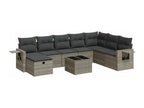 9-piece garden furniture set with grey resin wicker cushions