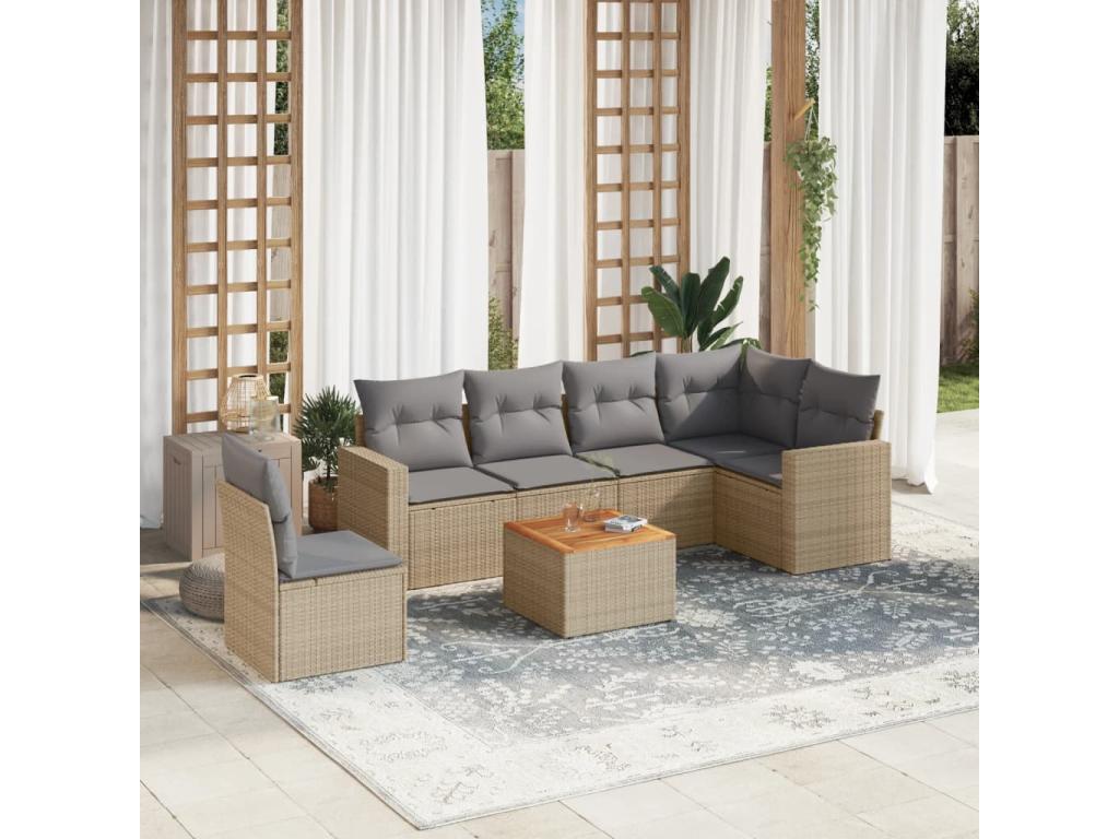 7-piece garden furniture set with cushions, méHomelumiere beige woven resin