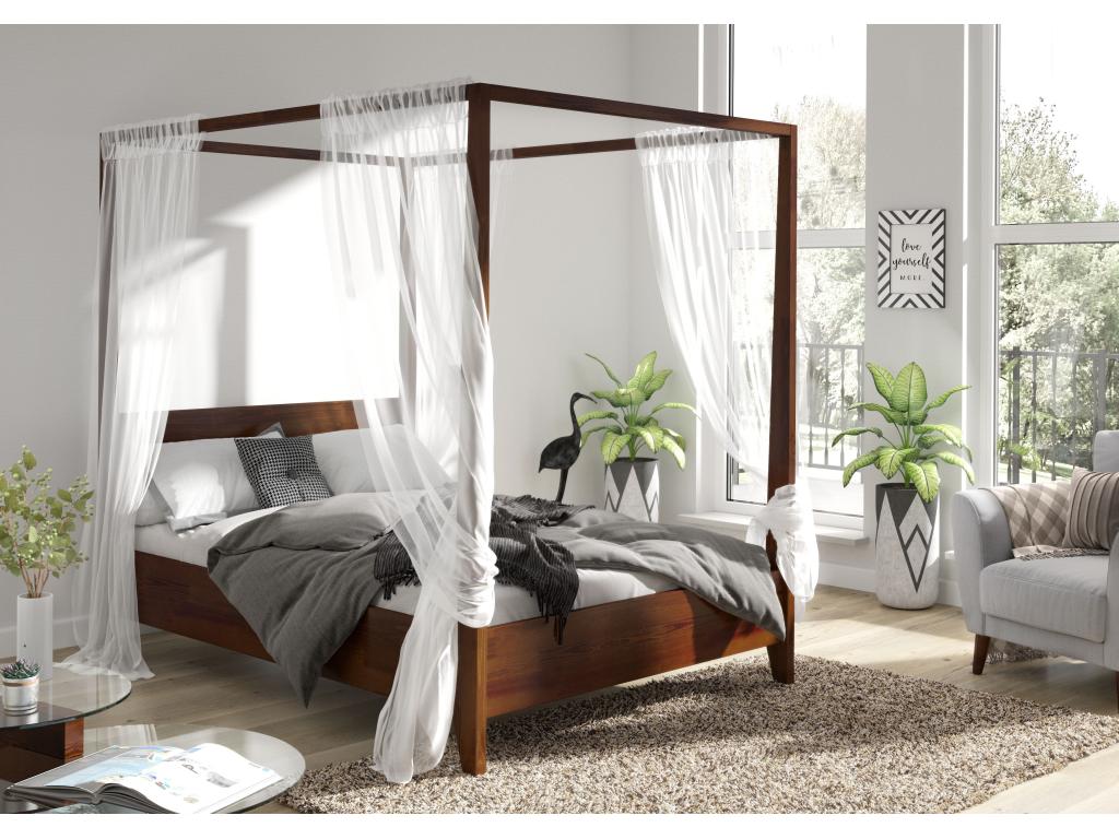 Beech wood bed with canopy, Homelumiere / 160x200 cm, walnut color