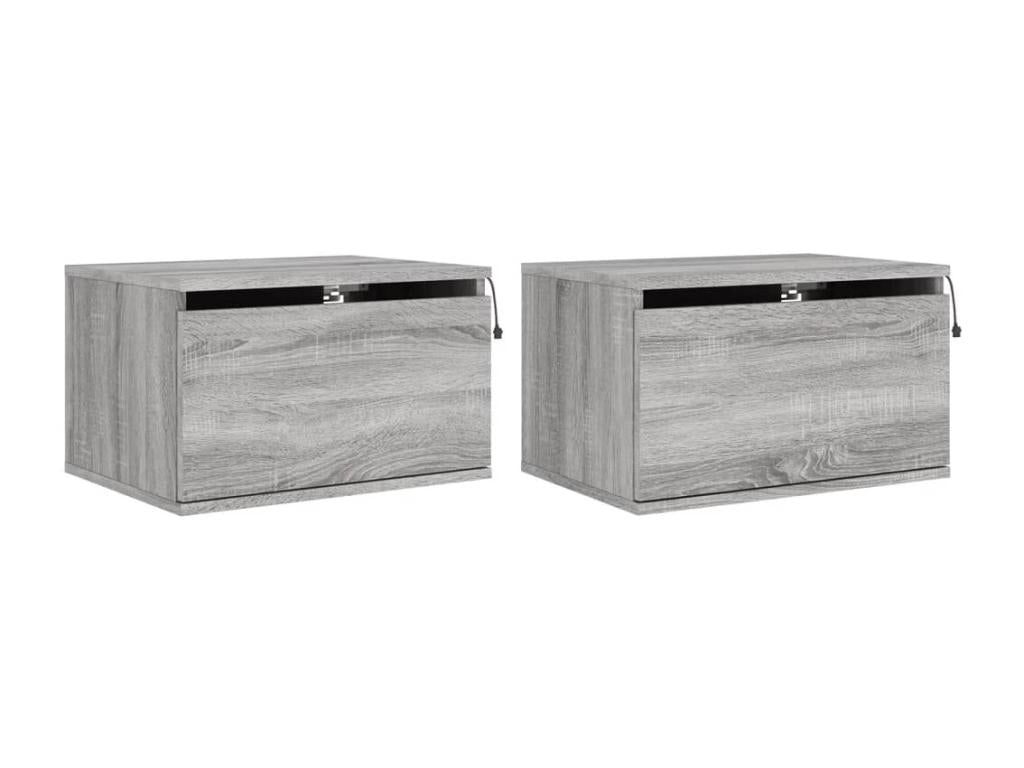 Wall-mounted bedside tables with LED lights, 2 pcs, grey.