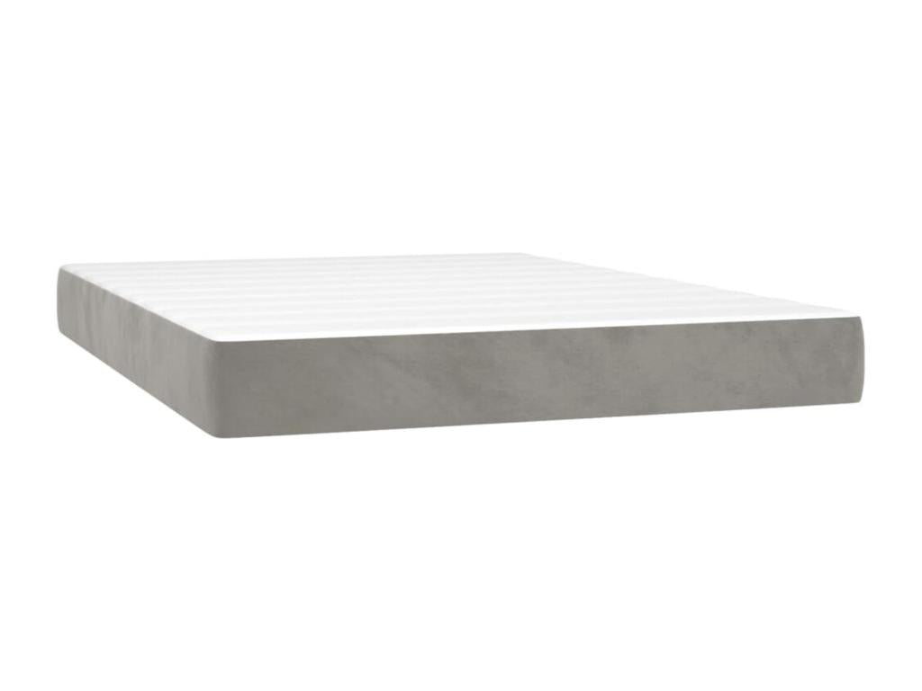Upholstered bed base and mattress, light grey, 140x200cm, velvet