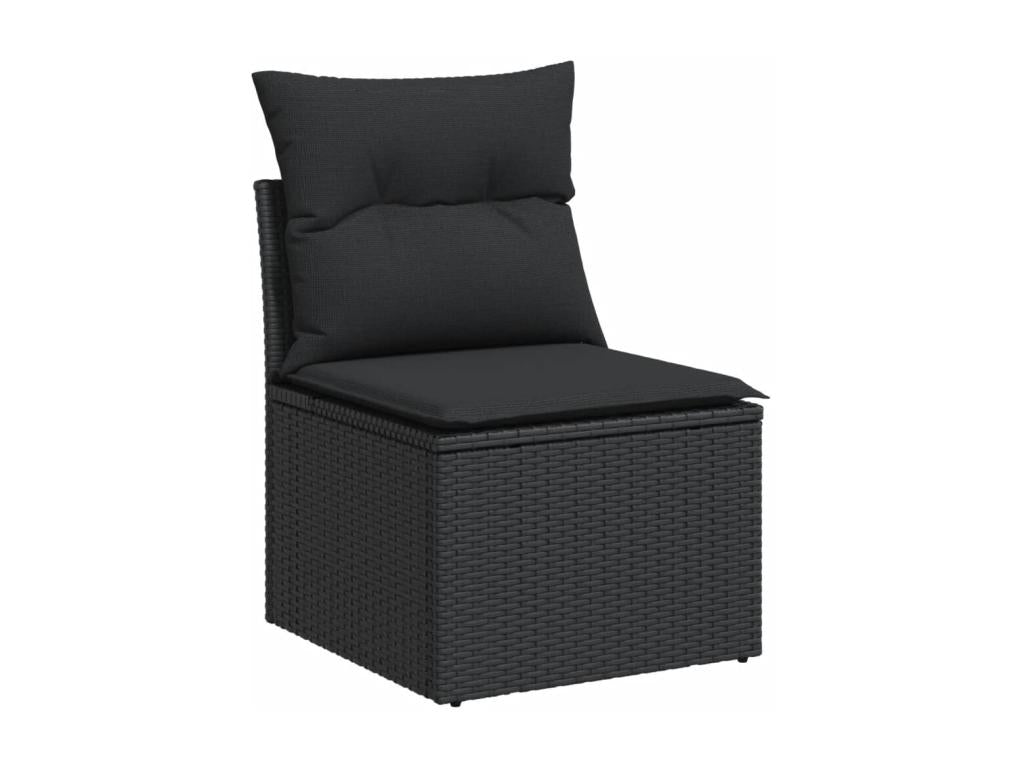 5-piece garden furniture set with cushions, black woven resin