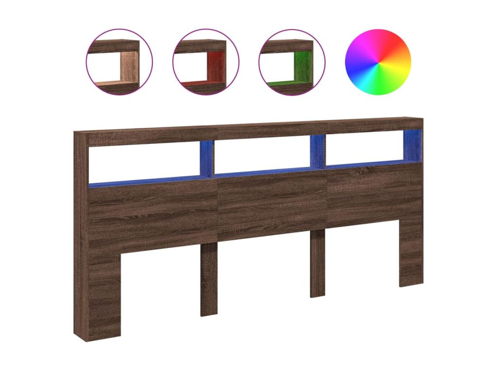 Headboard wardrobe with LED lighting, brown oak, 220x17x102