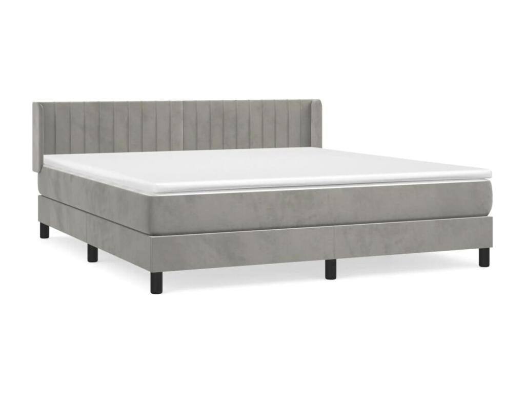 Upholstered bed base and mattress, light grey, 160x200cm, velvet