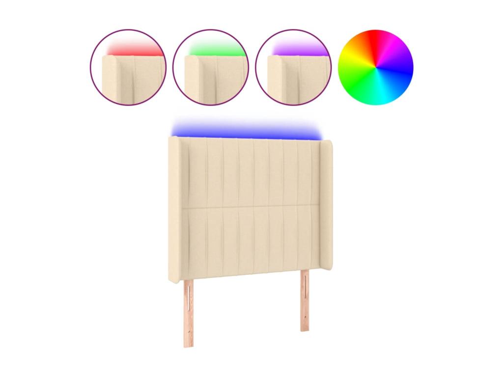 Cream LED Headboard 83x16x118/128 cm Fabric