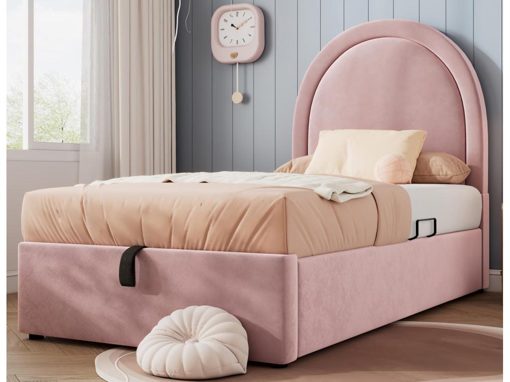 Upholstered velvet children's bed - 90x190cm - with storage - Pink