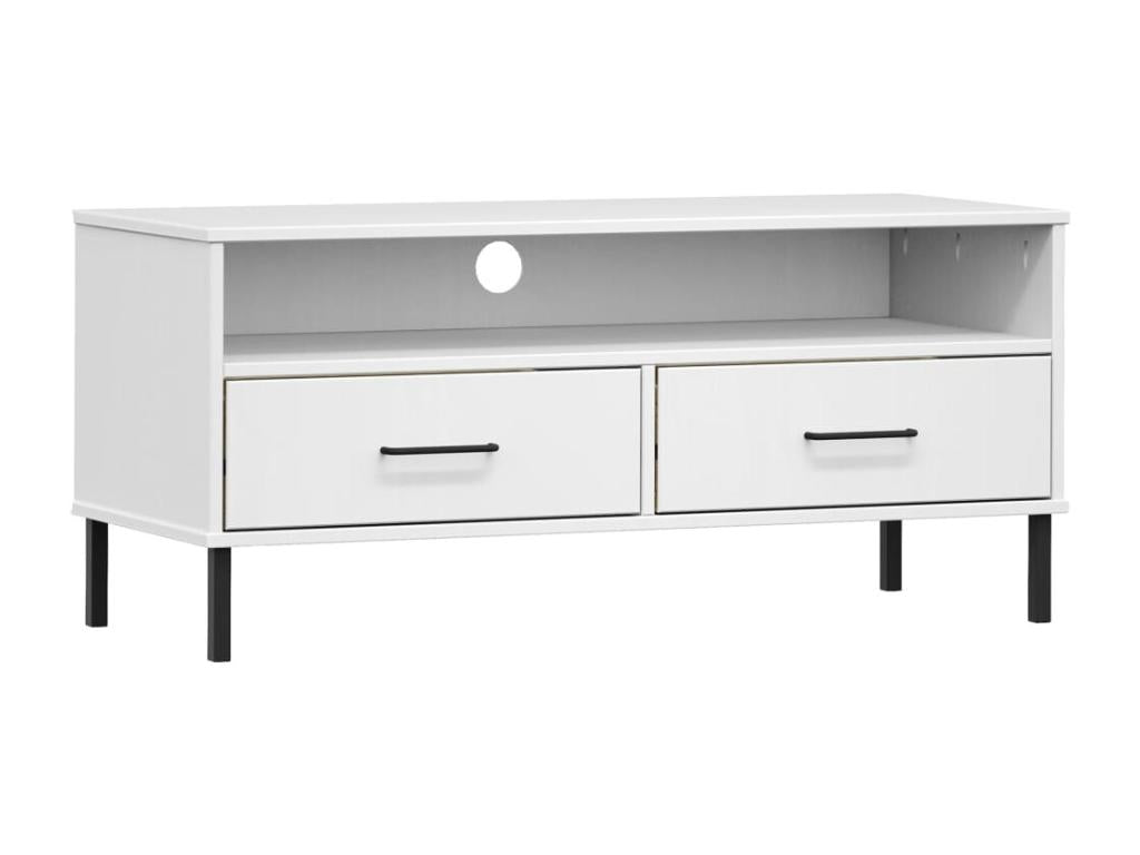 TV stand with metal legs, white, solid pine wood, Homelumiere