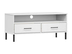 TV stand with metal legs, white, solid pine wood, Homelumiere