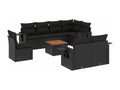 9-piece garden furniture set with cushions, black woven resin