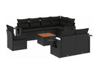 9-piece garden furniture set with cushions, black woven resin