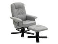 Homelumiere relaxation armchair with footrest, swivel seat, reclining backrest, and upholstered seat in grey fabric with black legs.