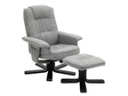 Homelumiere relaxation armchair with footrest, swivel seat, reclining backrest, and upholstered seat in grey fabric with black legs.