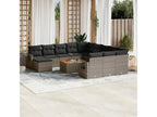 Garden furniture set with cushions, 13 pieces, grey woven resin