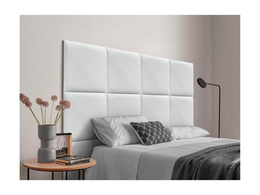 Homelumiere Aqualine fabric upholstered headboard composed of interchangeable self-adhesive bed panels for luxury bedroom, white, 120 cm