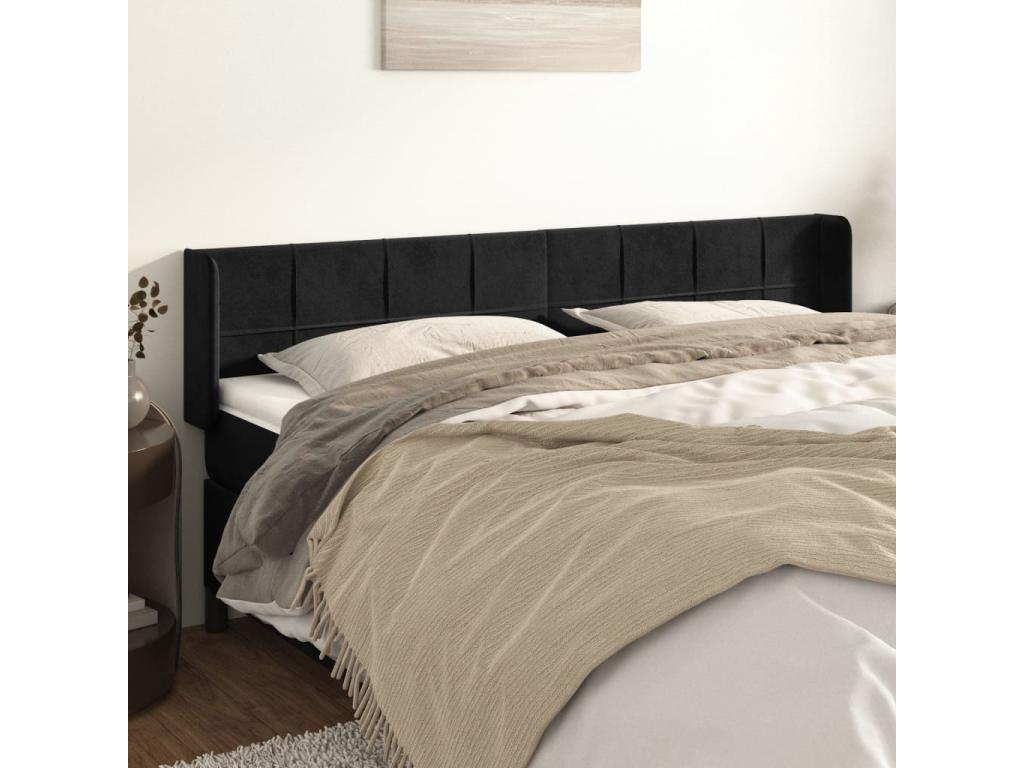 Headboard with wings, black, 163x16x78/88 cm, velvet, 47348NPZX